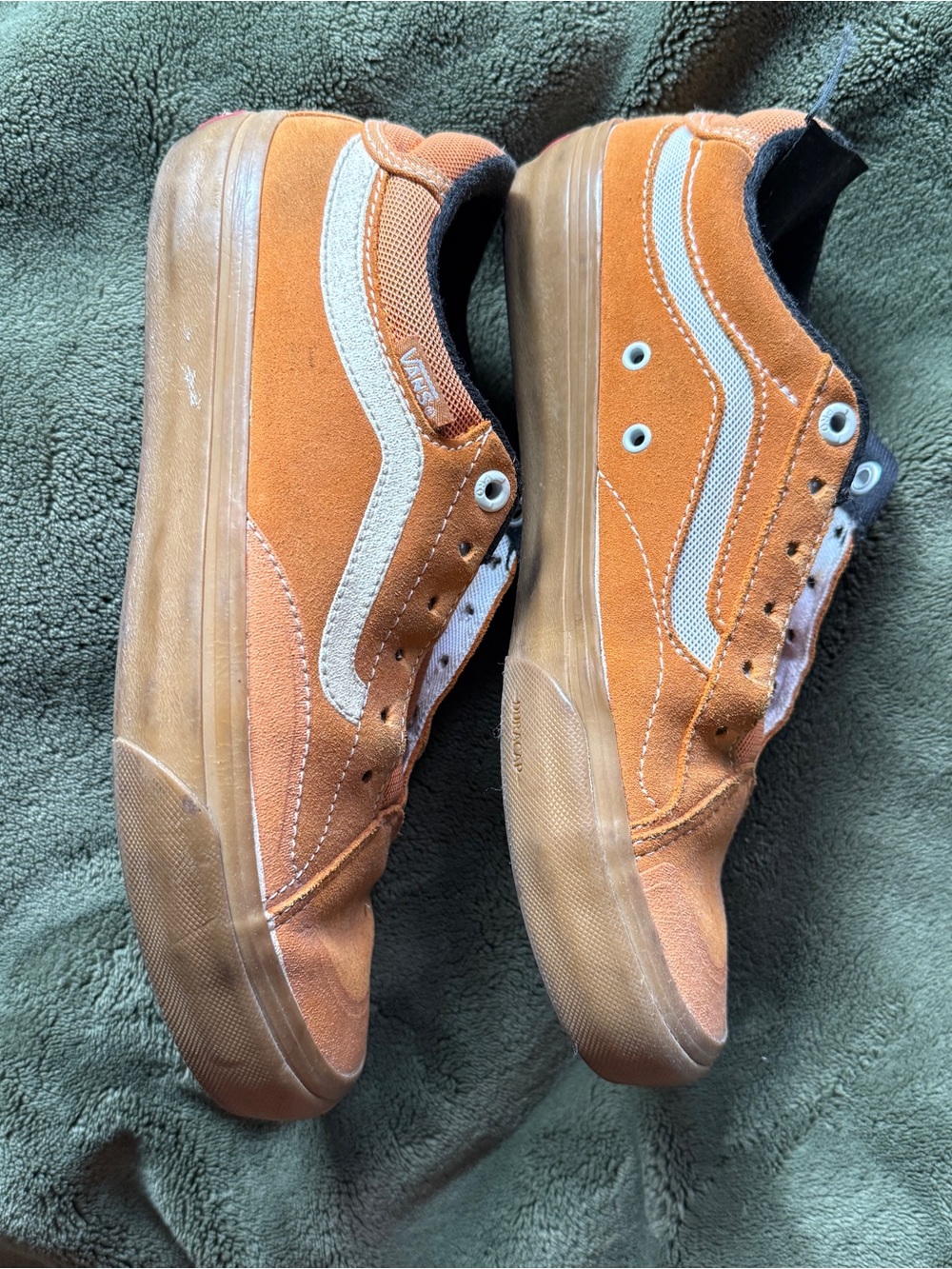 Vans Men’s Orange Suede Low-Top Sneakers with White Side Stripe